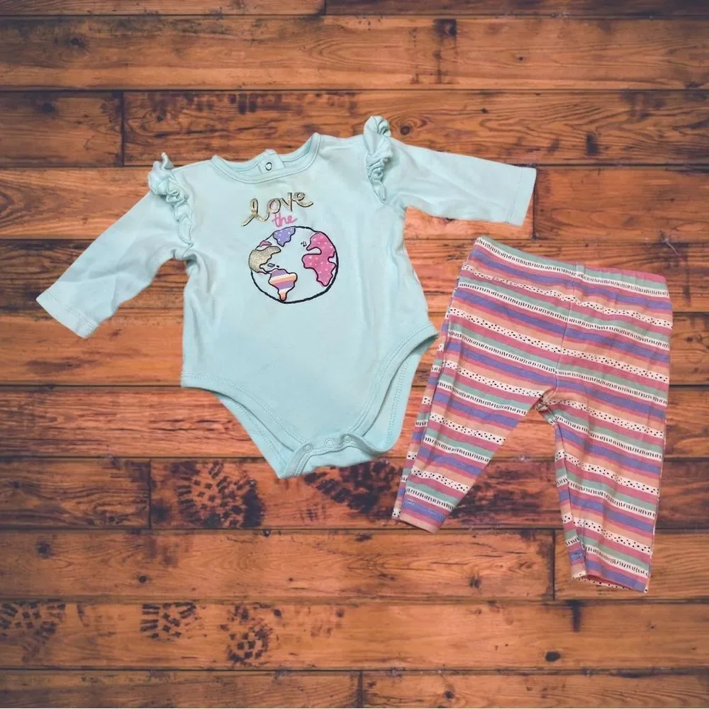 5 for $25🔥Little Me Bodysuit &‎ Pants Matching Set Baby Girl Size 6 Months